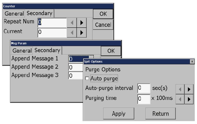Repeat print, Message appending print and auto purge setting